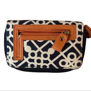 Spartina Wallet Linen and Leather Navy Blue and Tan '